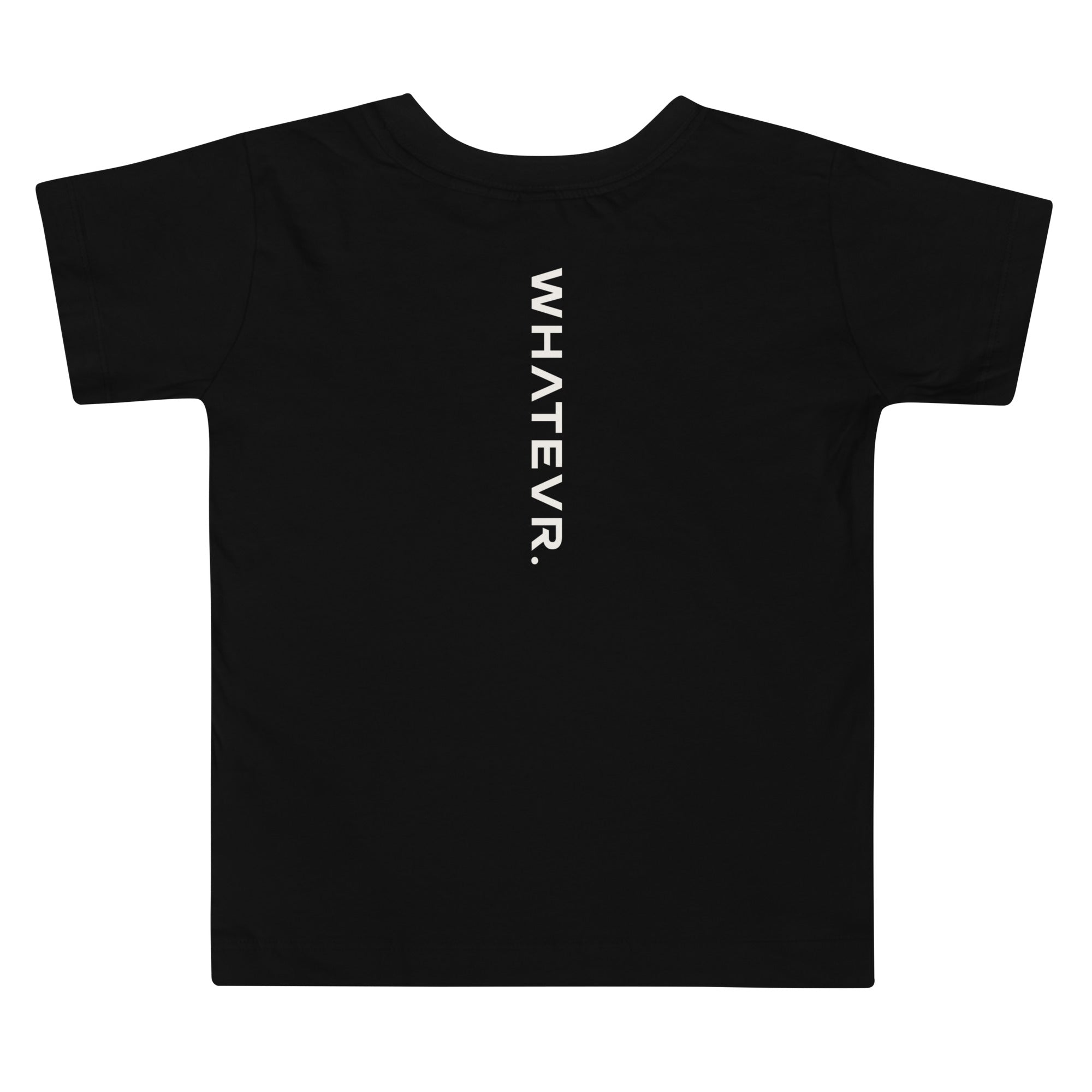 Toddler t-shirt in black with "Tiny Boss" text, back view.