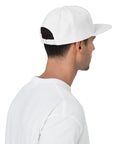 Unisex Tonal snapback hat in white with embroidered WHATEVR text, back view