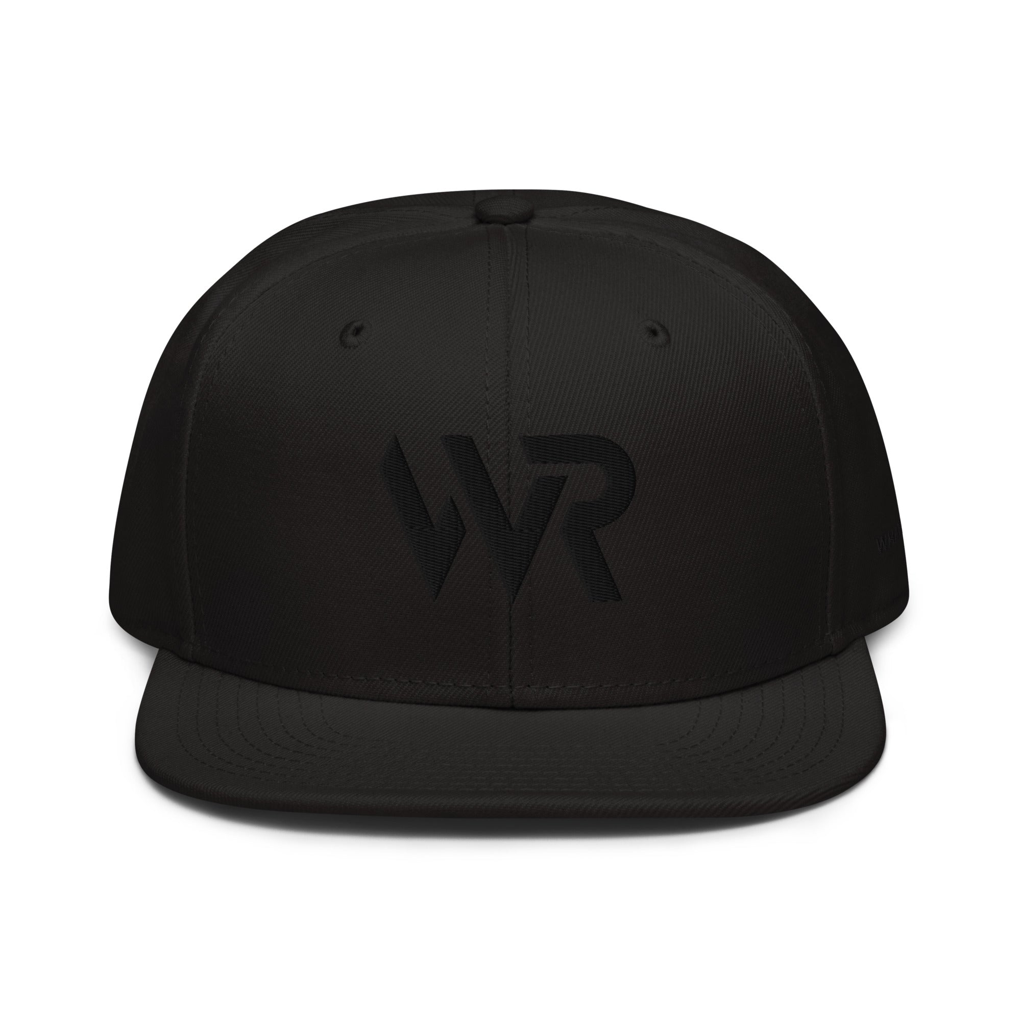 Unisex Tonal snapback hat in black with embroidered WR logo, front view