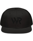 Unisex Tonal snapback hat in black with embroidered WR logo, front view