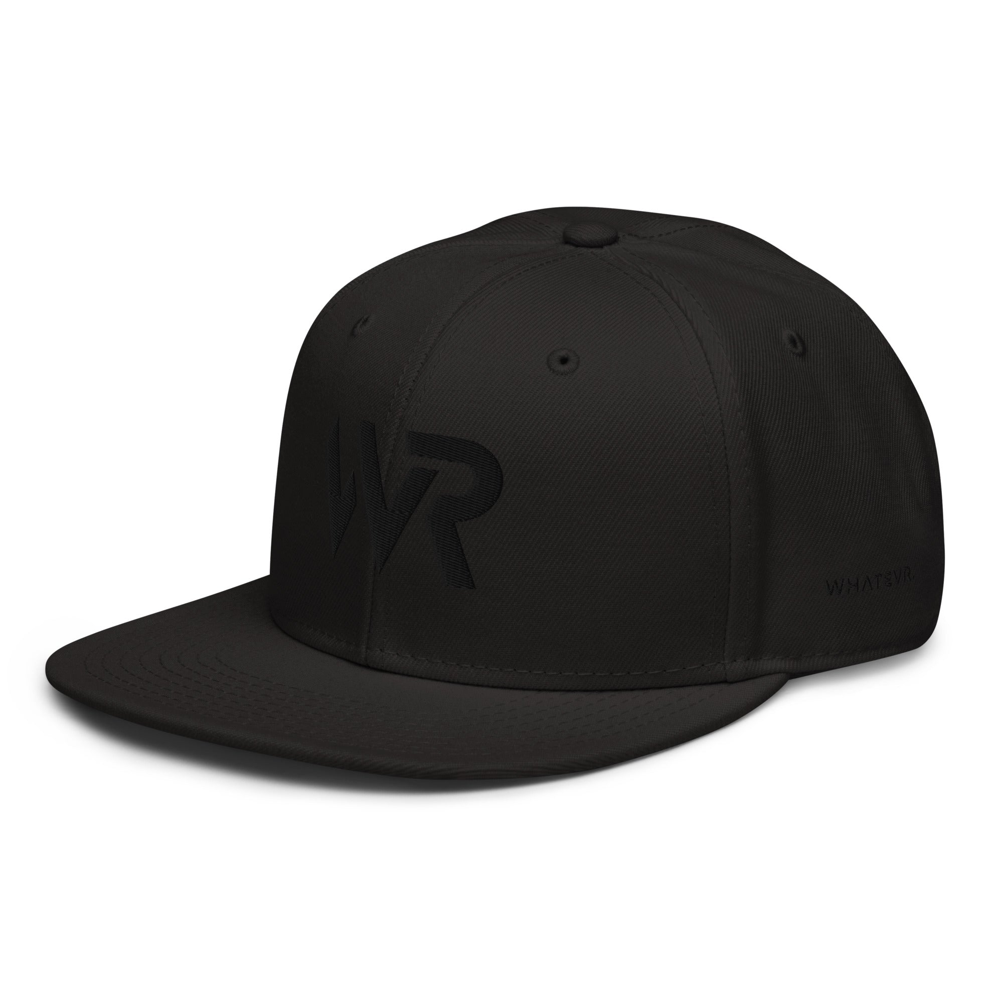 Unisex Tonal snapback hat in black with embroidered WR logo, side view