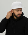 Unisex Tonal snapback hat in white with embroidered WR logo, front view