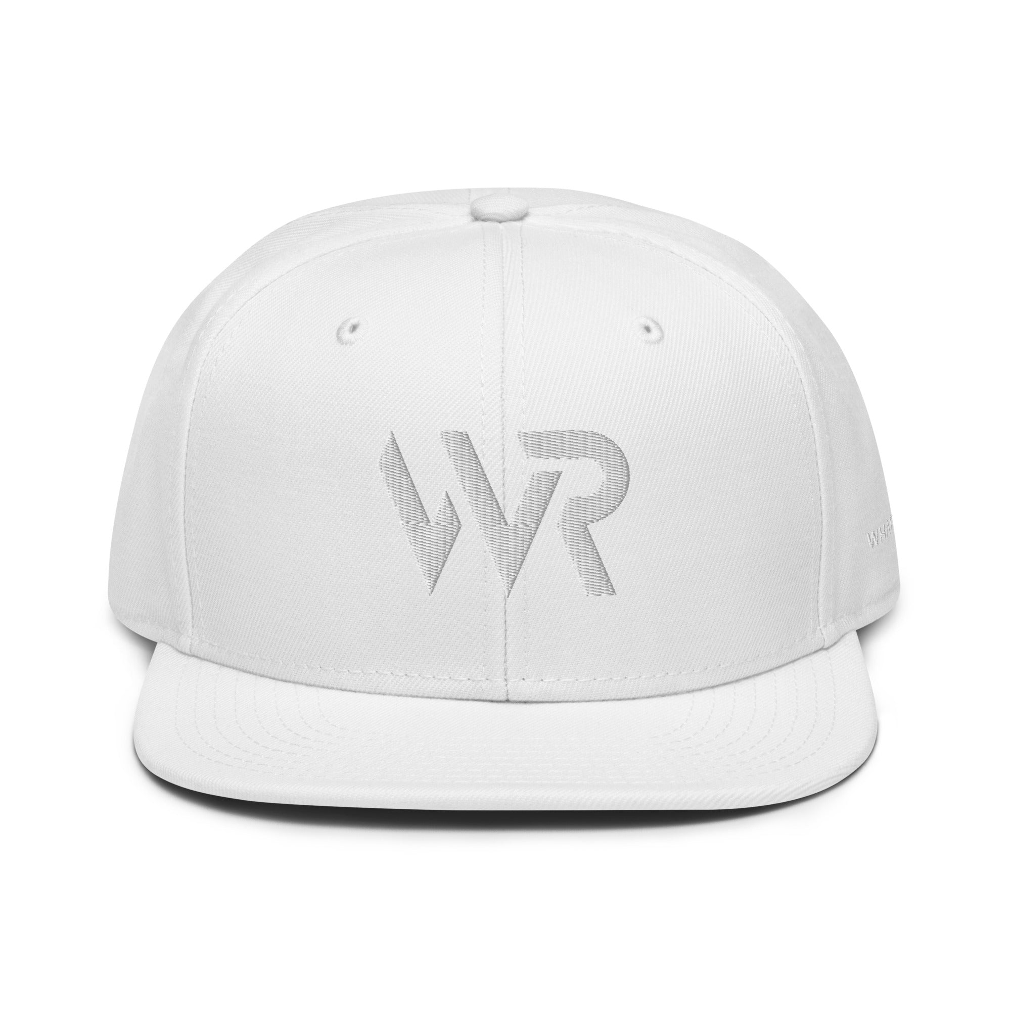 Unisex Tonal snapback hat in white with embroidered WR logo, front view