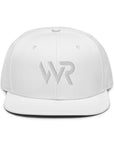 Unisex Tonal snapback hat in white with embroidered WR logo, front view