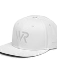 Unisex Tonal snapback hat in white with embroidered WR logo, side view
