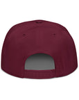 Unisex Unbothered snapback hat in red with embroidered WHATEVR text, back view