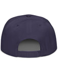 Unisex Unbothered snapback hat in blue with embroidered WHATEVR text, front view