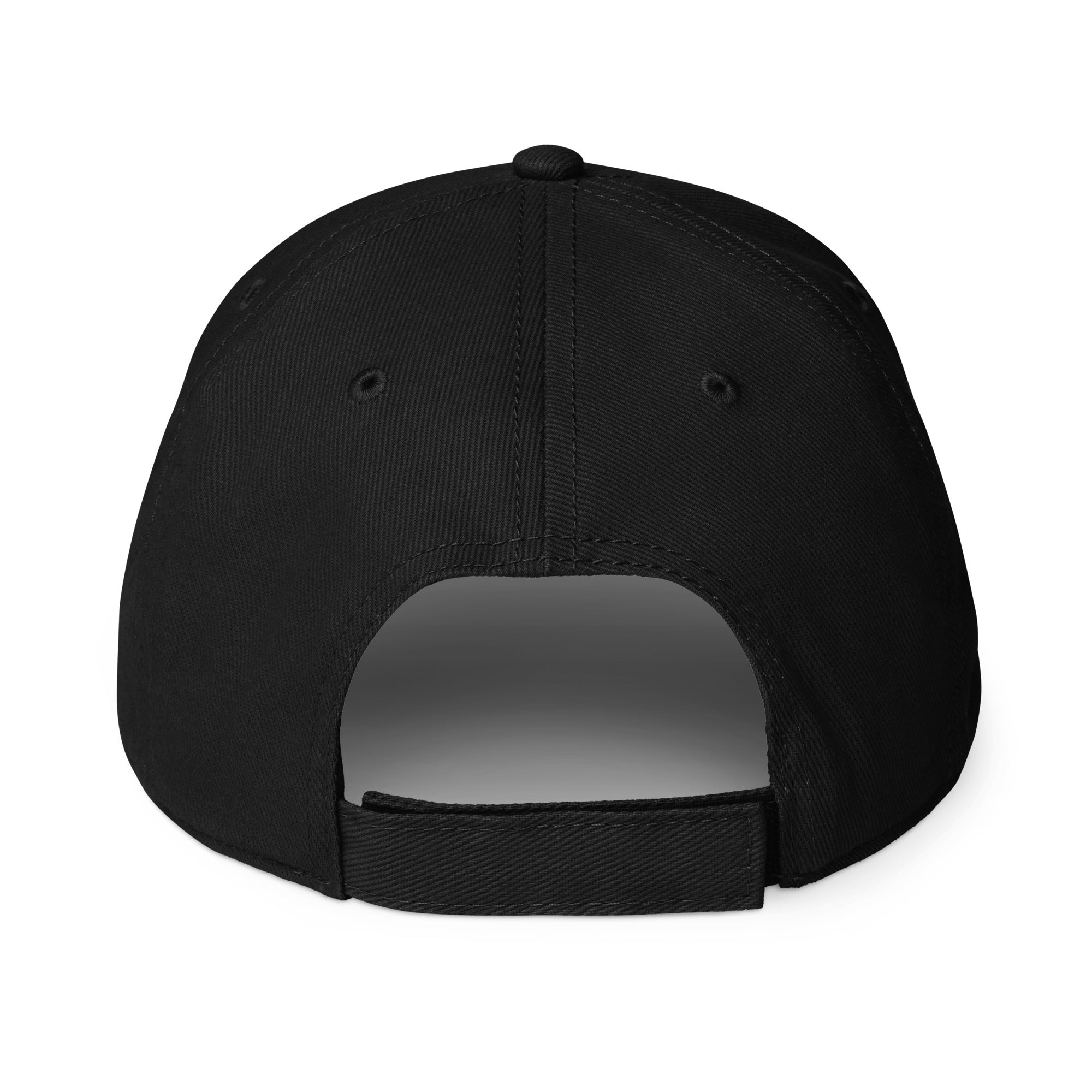 Unisex Unbothered baseball cap in black with embroidered WR logo, back view