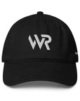 Unisex Unbothered baseball cap in black with embroidered WR logo, front view