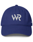 Unisex Unbothered baseball cap in blue with embroidered WR logo, front view