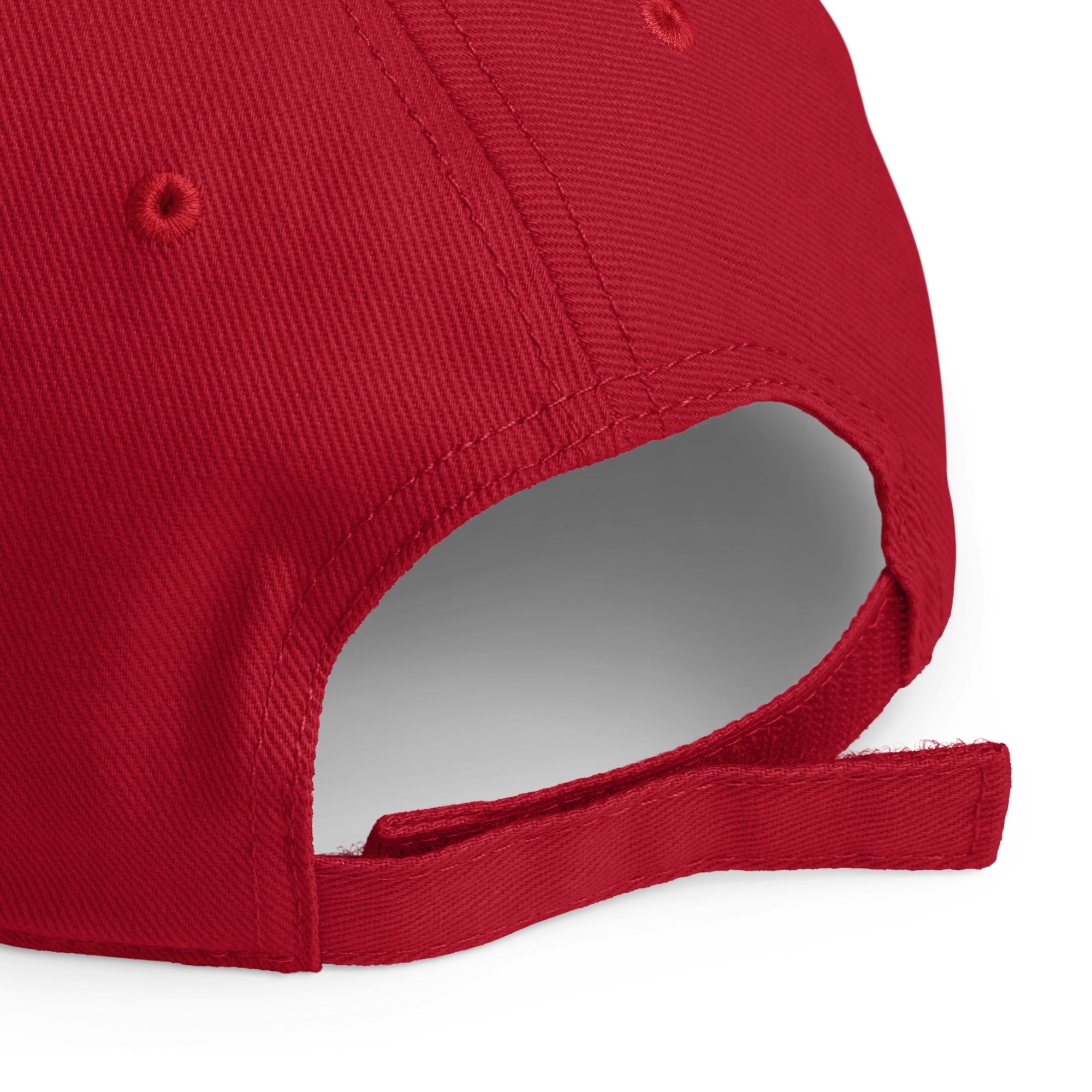 Unisex Unbothered baseball cap in red with embroidered WR logo, back view