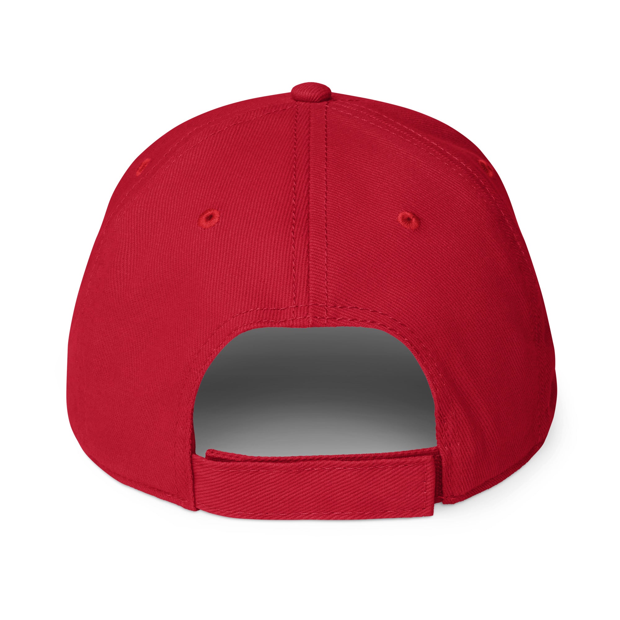 Unisex Unbothered baseball cap in red with embroidered WR logo, back view