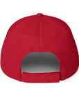 Unisex Unbothered baseball cap in red with embroidered WR logo, back view