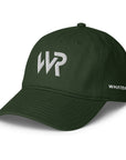 Unisex Unbothered baseball cap in green with embroidered WR logo, front view