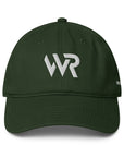 Unisex Unbothered baseball cap in green with embroidered WR logo, front view