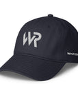 Unisex Unbothered baseball cap in blue with embroidered WR logo, front view