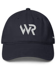 Unisex Unbothered baseball cap in blue with embroidered WR logo, front view