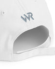 Unisex Unbothered baseball cap in white with embroidered WR logo, back view