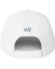 Unisex Unbothered baseball cap in white with embroidered WR logo, back view