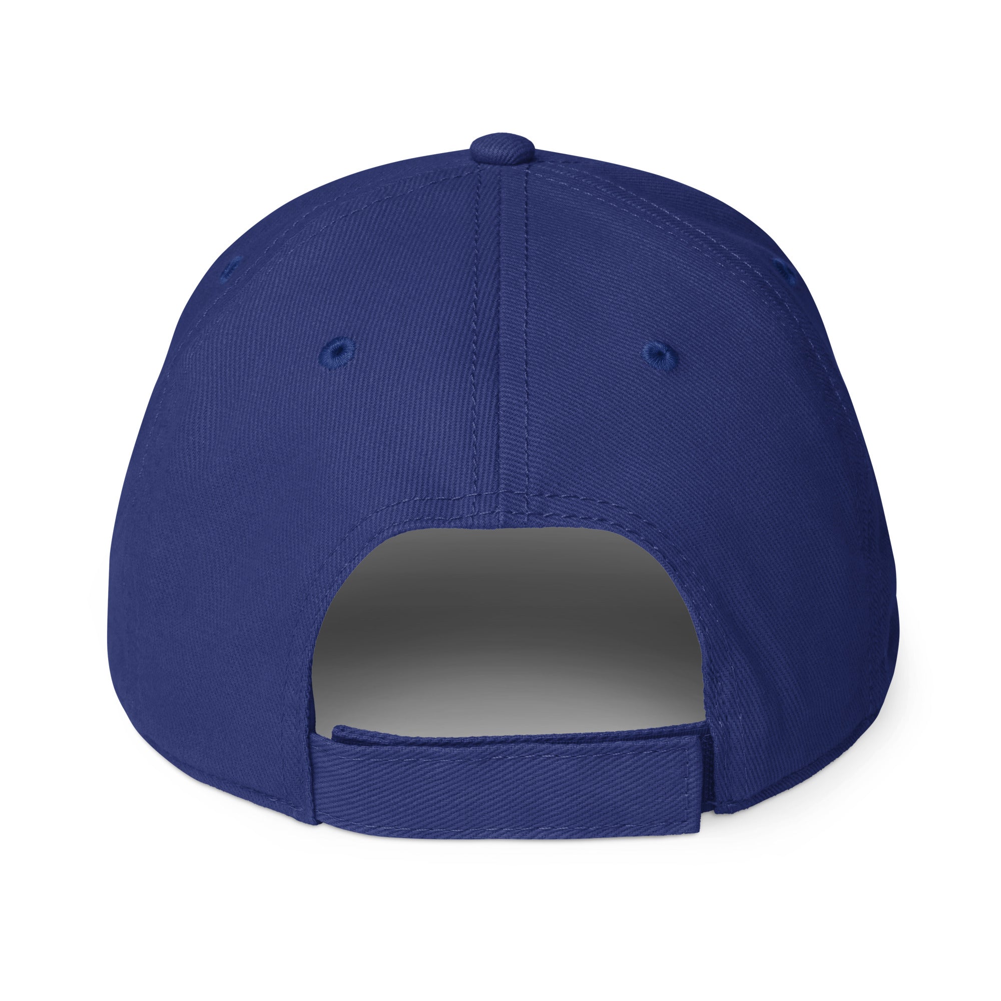 Unisex Unbothered baseball cap in blue with WHATEVR text, back view