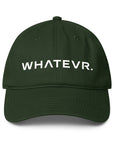 Unisex Unbothered baseball cap in green with WHATEVR text, front view