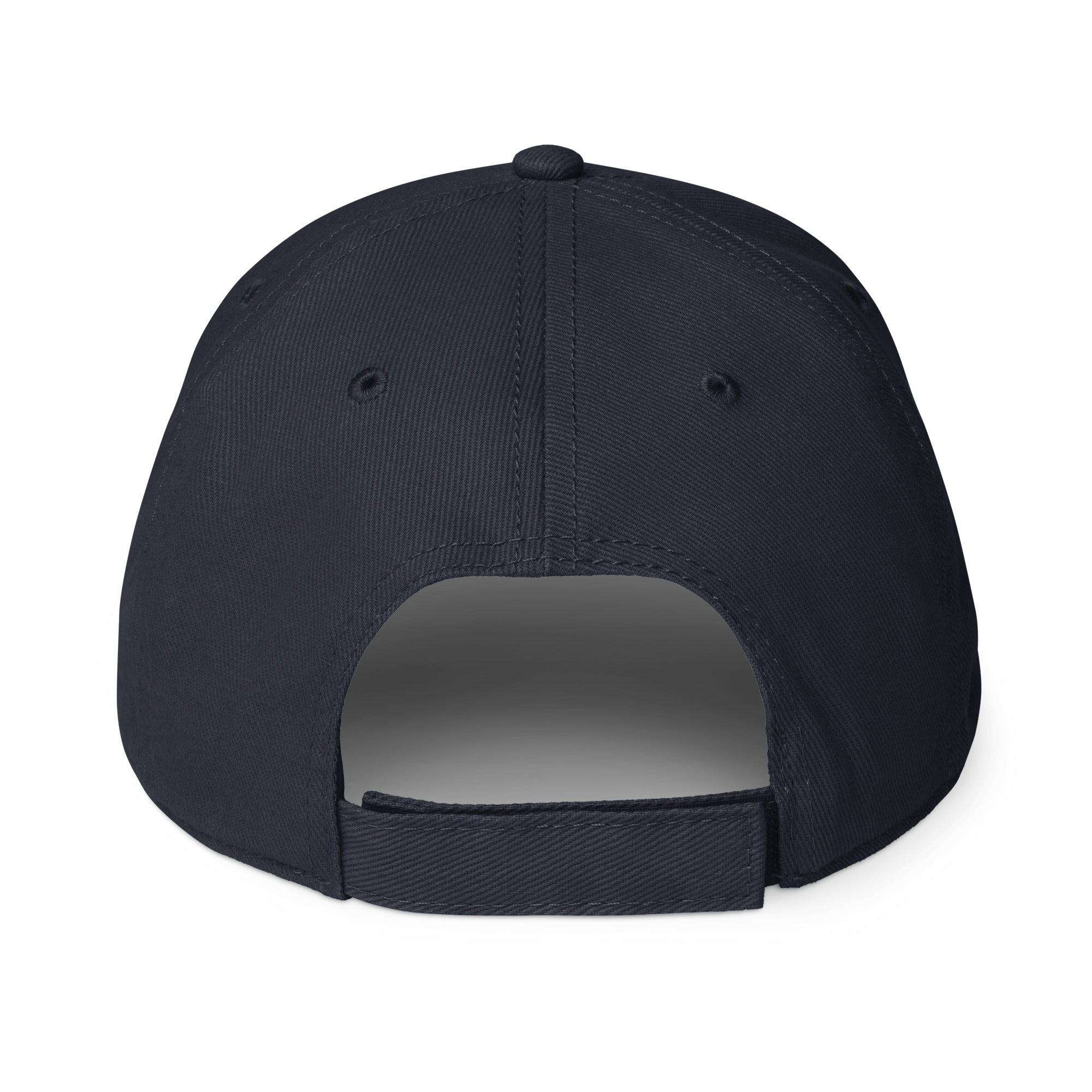 Unisex Unbothered baseball cap in blue with WHATEVR text, back view