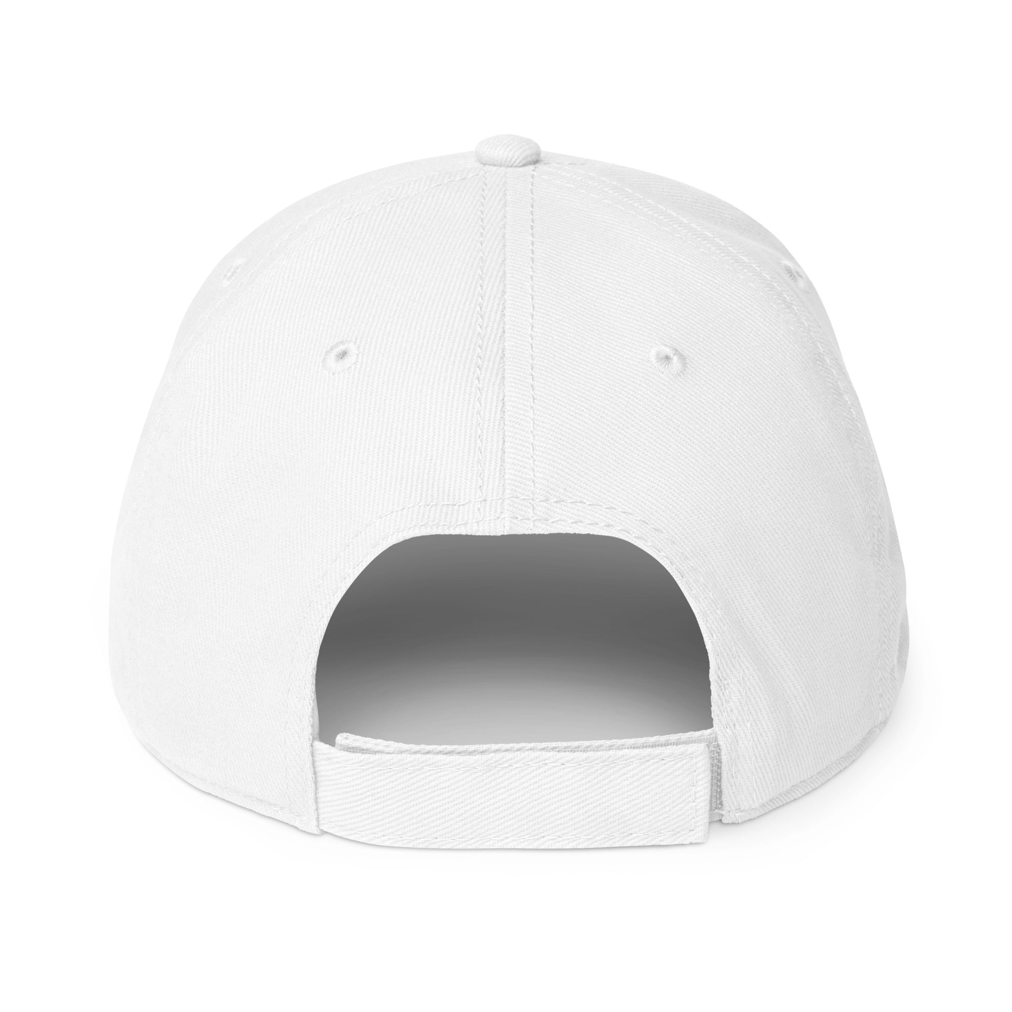 Unisex Unbothered baseball cap in white with WHATEVR text, back view