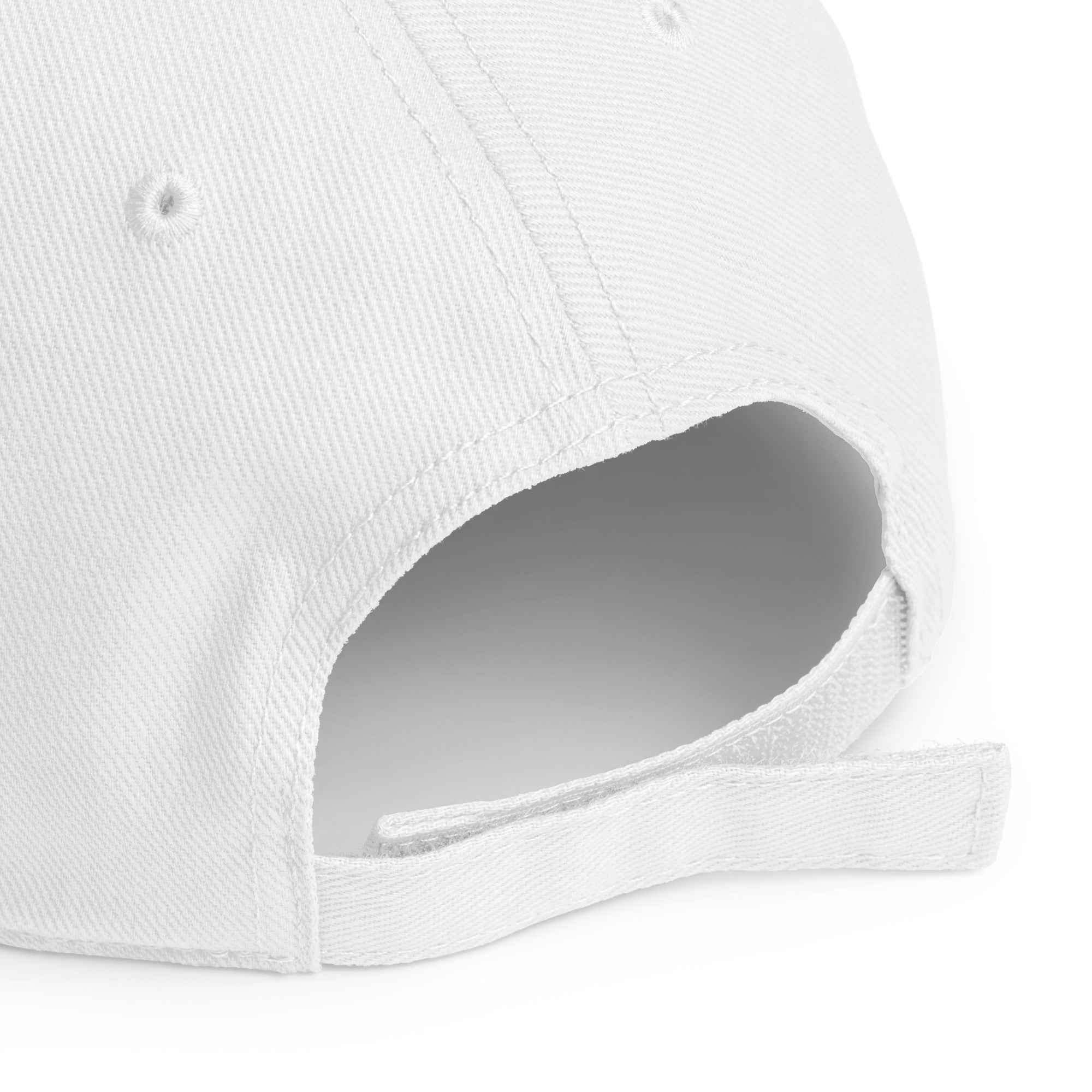 Unisex Unbothered baseball cap in white with WHATEVR text, back view