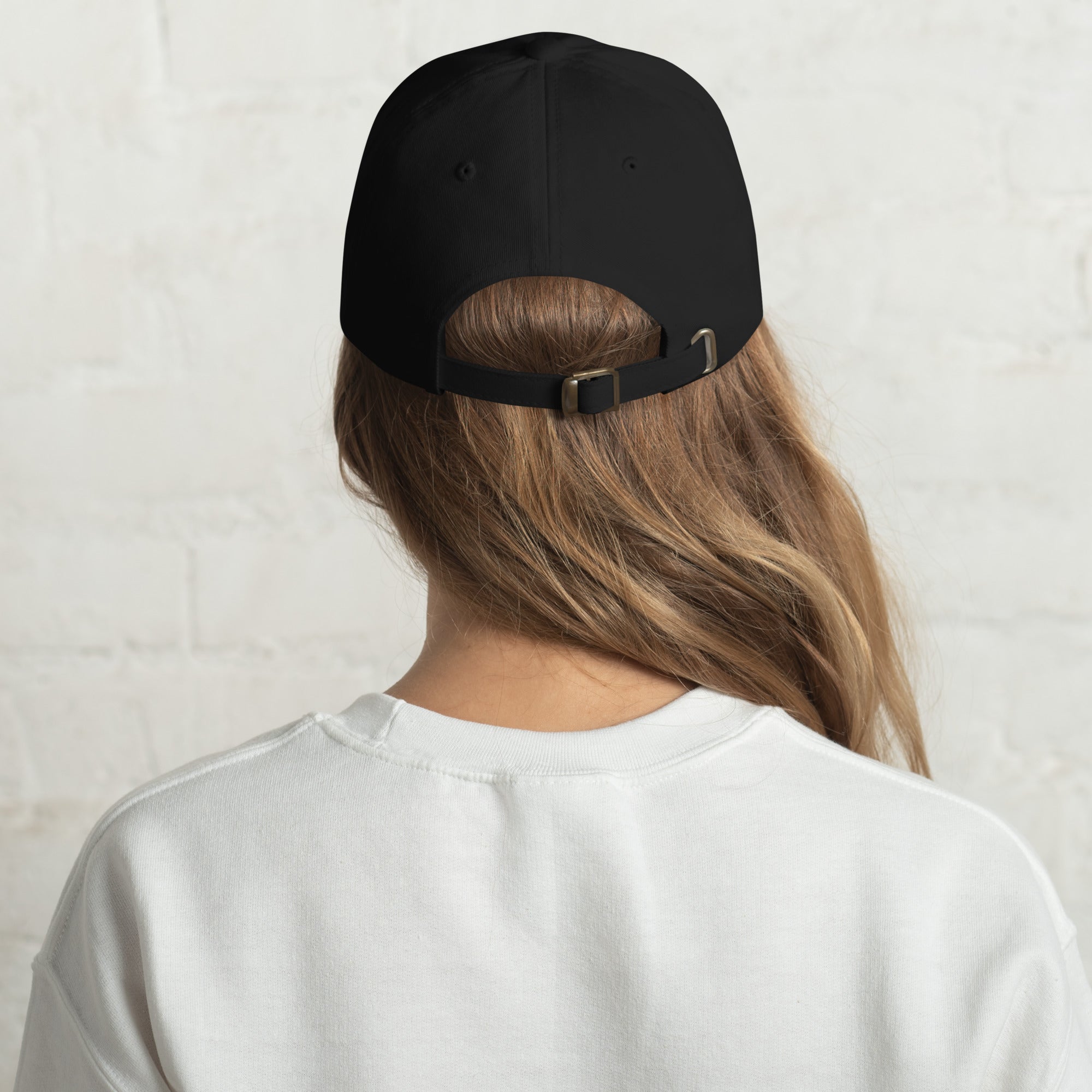 Unisex Classic baseball cap in black with WHATEVR logo, back view