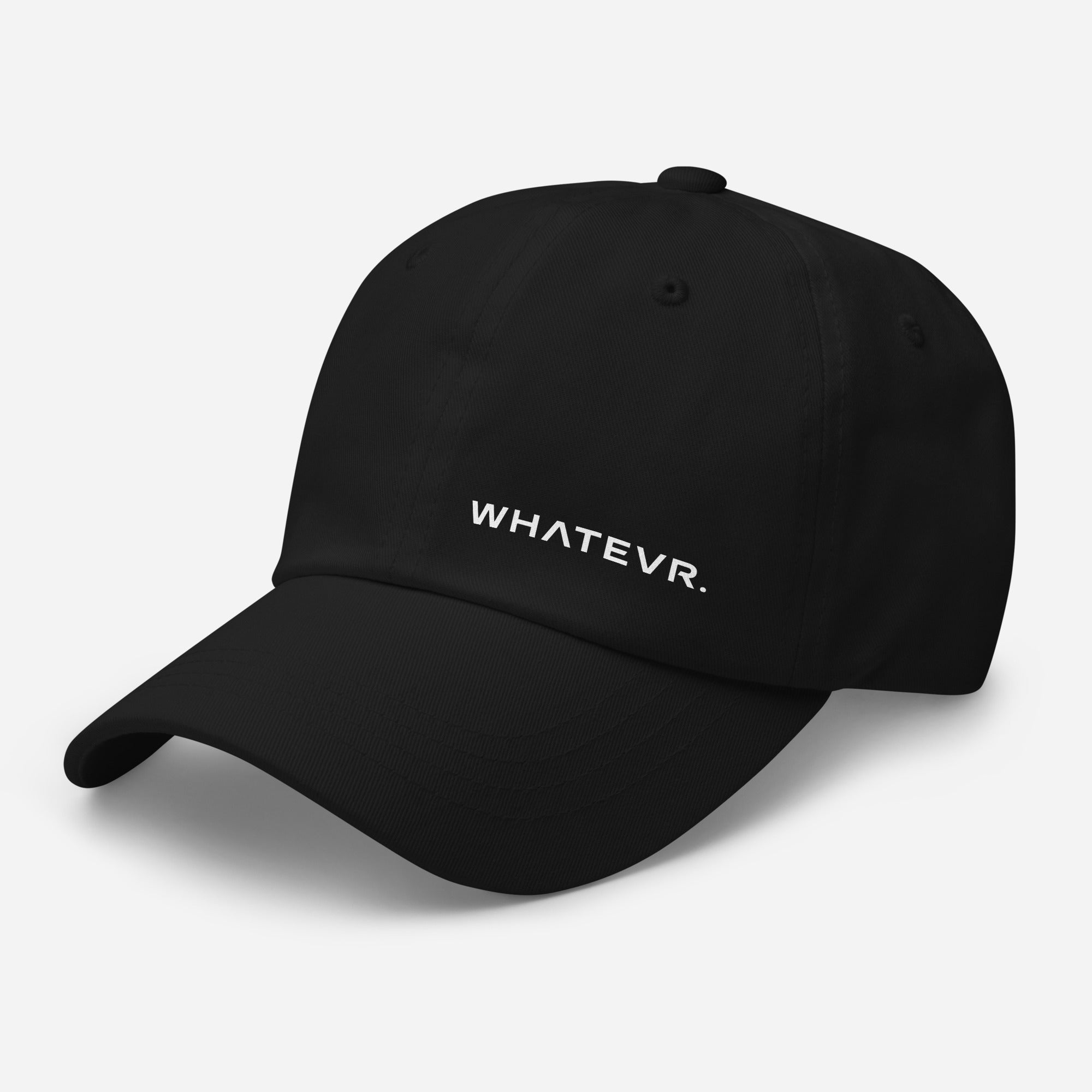 Unisex Classic baseball cap in black with WHATEVR logo, front view