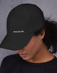 Unisex Classic baseball cap in black with WHATEVR logo, front view