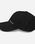 Unisex Classic baseball cap in black with WHATEVR logo, side view