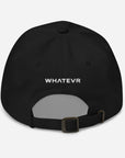 Unisex Classic baseball cap in black with embroidered WHATEVR logo, back view