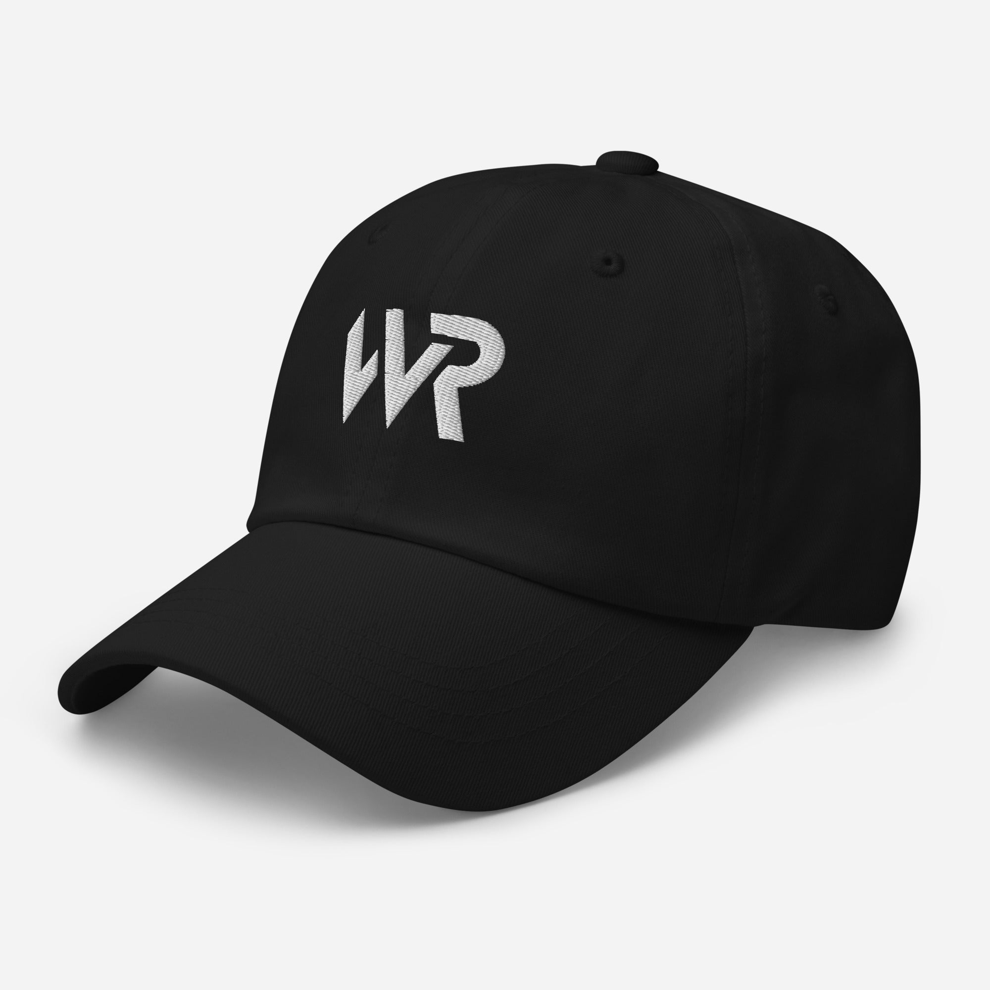 Unisex Classic baseball cap in black with embroidered WHATEVR logo, front view