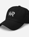 Unisex Classic baseball cap in black with embroidered WHATEVR logo, front view