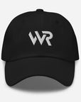 Unisex Classic baseball cap in black with embroidered WHATEVR logo, front view