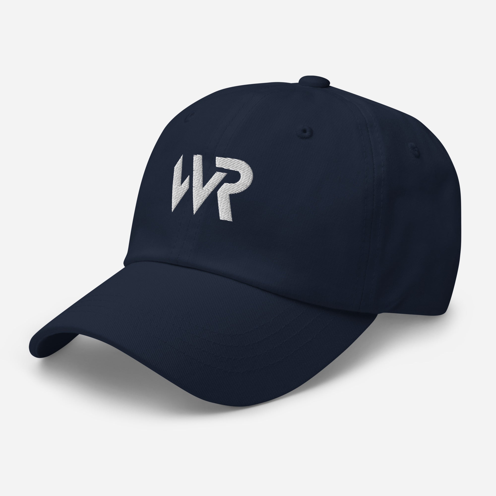 Unisex Classic baseball cap in blue with embroidered WHATEVR logo, front view