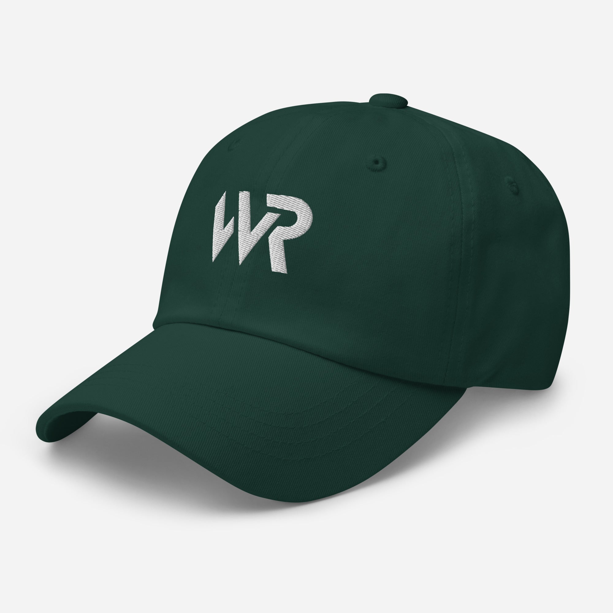 Unisex Classic baseball cap in green with embroidered WHATEVR logo, front view