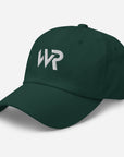 Unisex Classic baseball cap in green with embroidered WHATEVR logo, front view