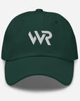 Unisex Classic baseball cap in green with embroidered WHATEVR logo, front view