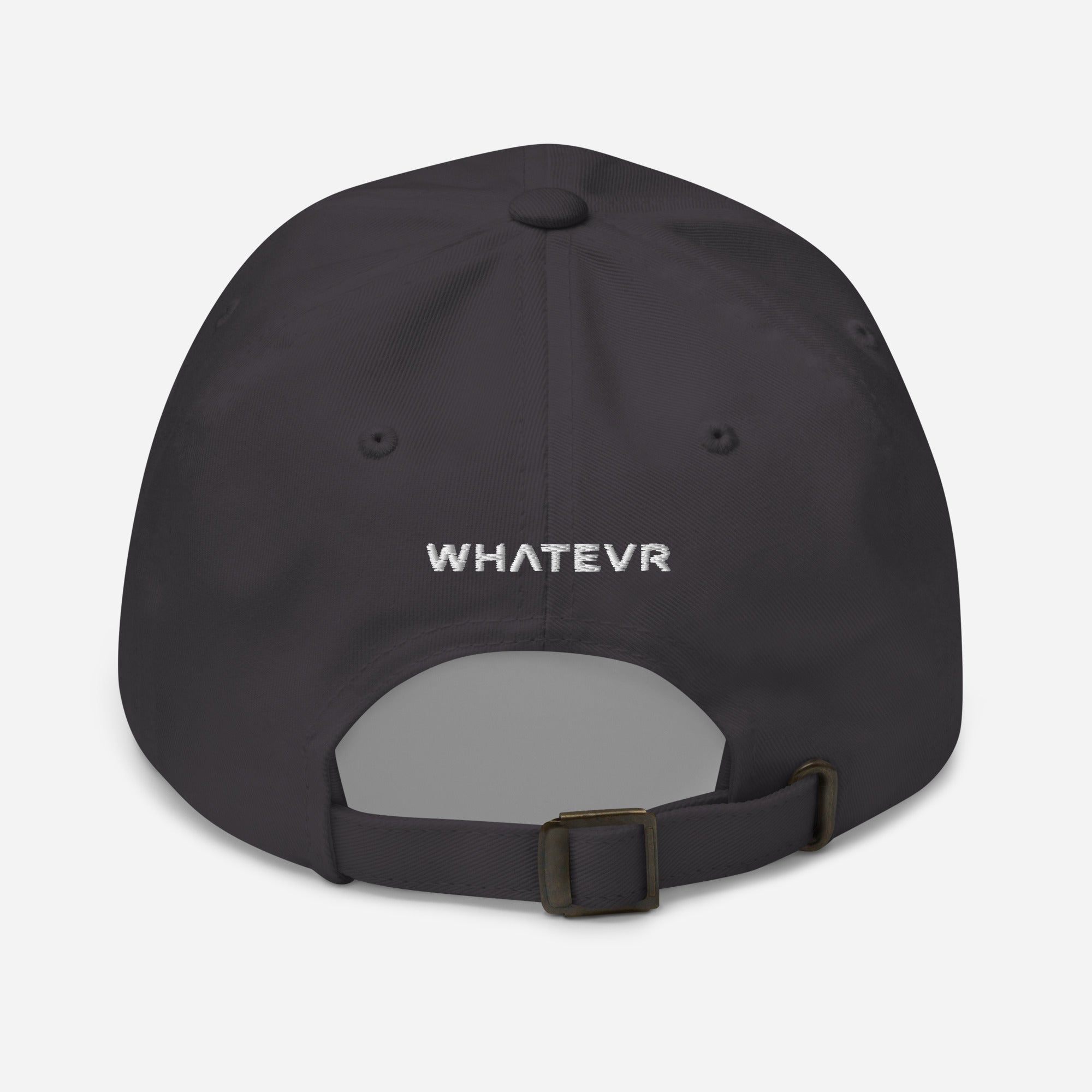 Unisex Classic baseball cap in gray with embroidered WHATEVR logo, back view