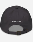Unisex Classic baseball cap in gray with embroidered WHATEVR logo, back view