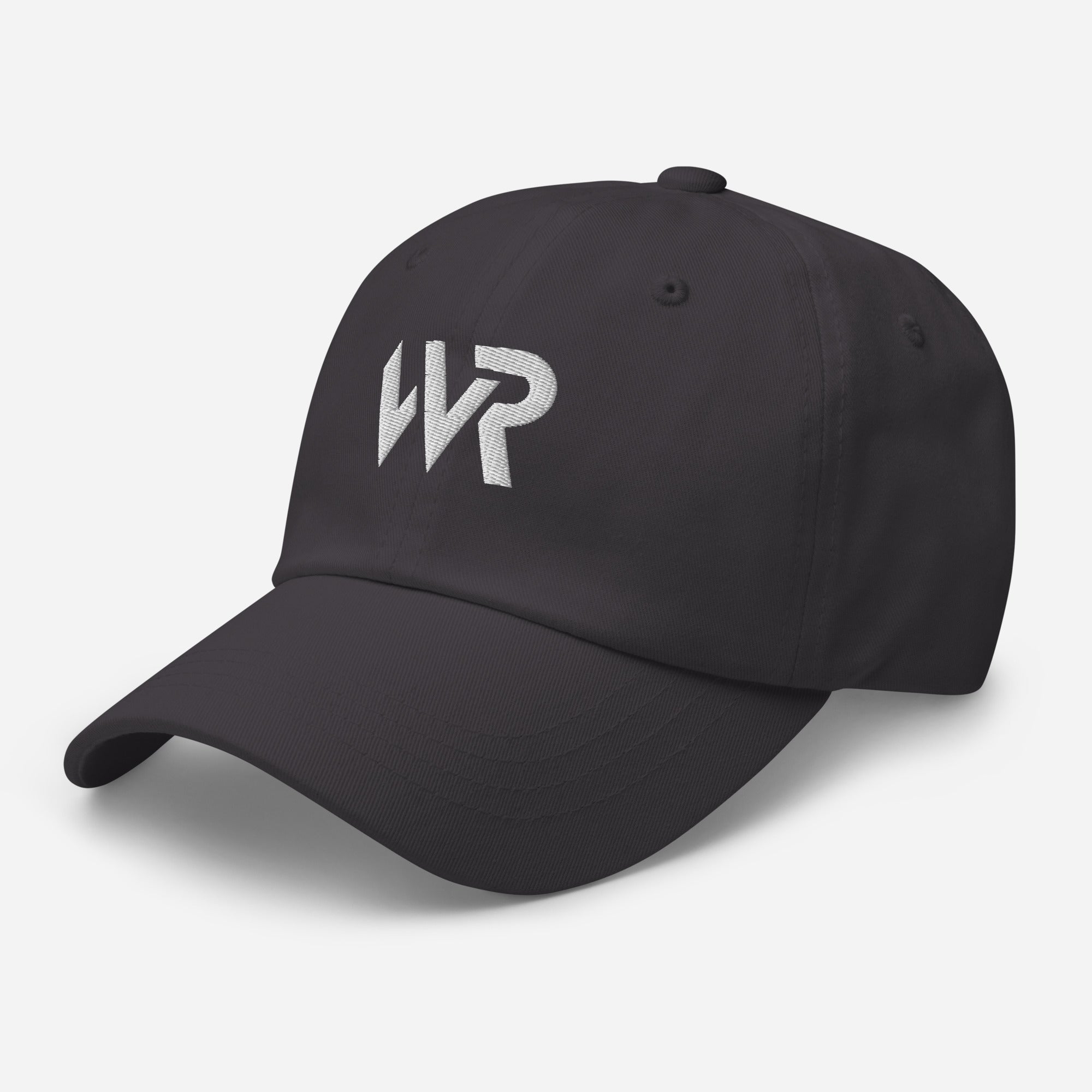 Unisex Classic baseball cap in gray with embroidered WHATEVR logo, front view