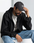 Unisex Classic baseball cap in gray with embroidered WHATEVR logo, front view