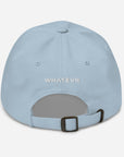 Unisex Classic baseball cap in light blue with embroidered WHATEVR logo, back view