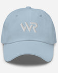 Unisex Classic baseball cap in light blue with embroidered WHATEVR logo, front view