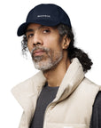 Unisex Classic baseball cap in blue with WHATEVR logo, front view