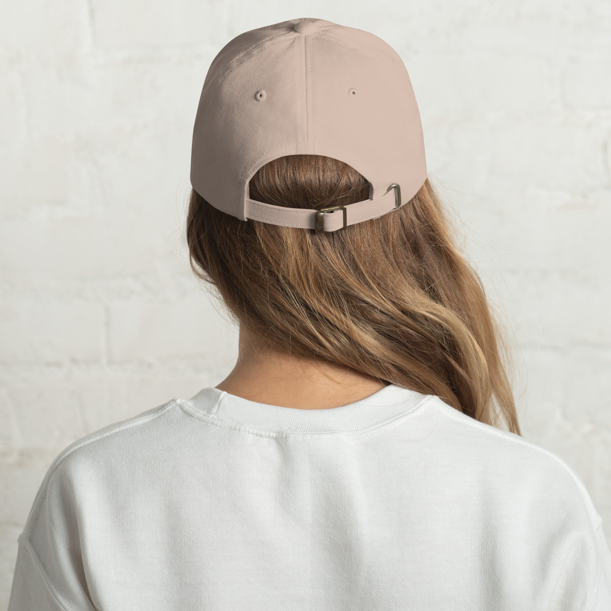 Unisex Classic baseball cap in beige with WHATEVR logo, back view