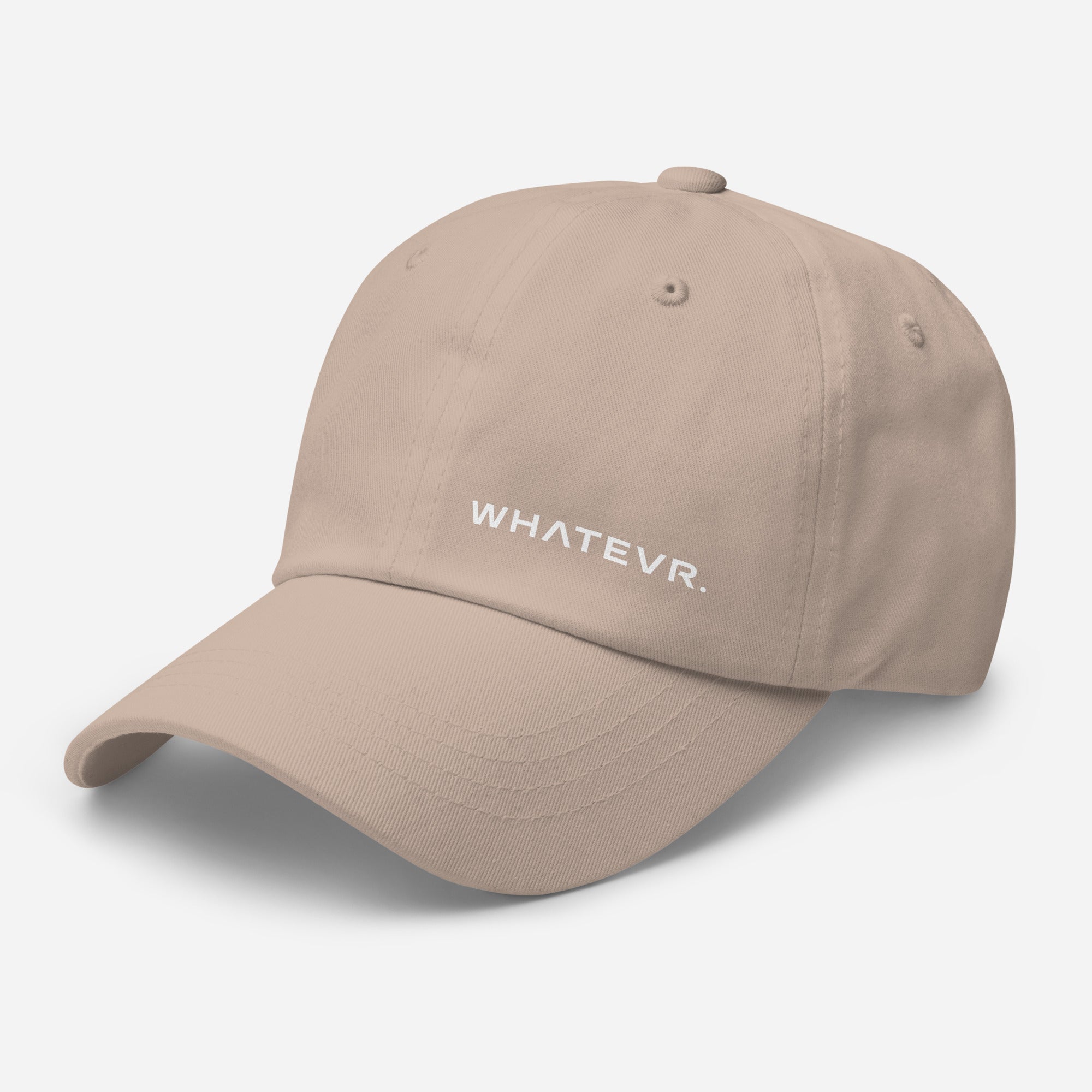Unisex Classic baseball cap in beige with WHATEVR logo, front view