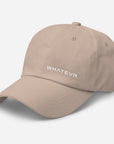 Unisex Classic baseball cap in beige with WHATEVR logo, front view